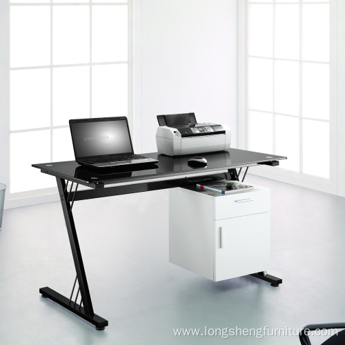 Long Office Tempered Glass Computer Table